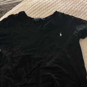 Polo by Ralph Lauren Black V-Neck Tee with White Pony Logo